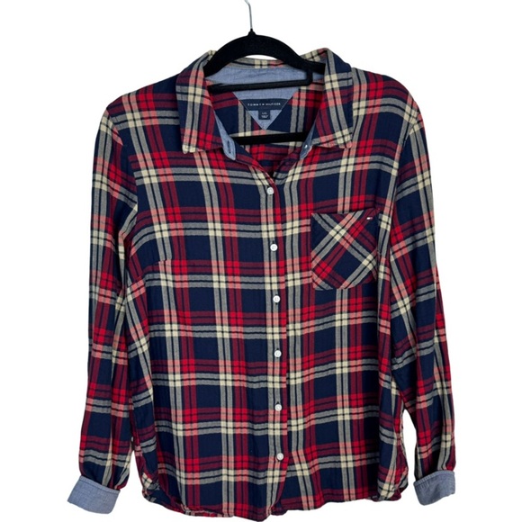 Tommy Hilfiger woman long sleeve button down plaid shirt size L - Picture 1 of 14